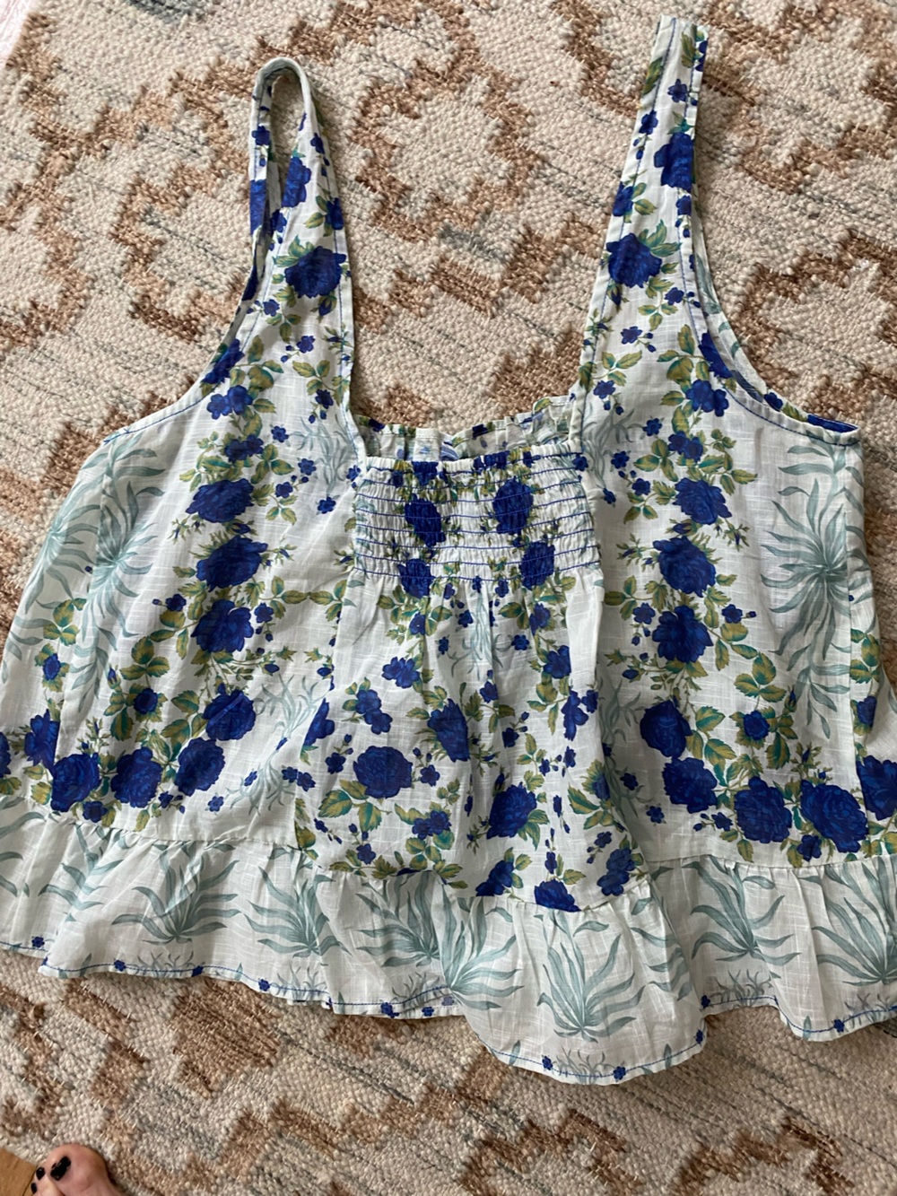 Blue Floral Smocked Camisole Top - Women - Picture 4 of 7